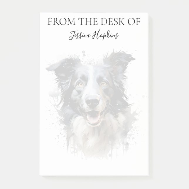 Bloco De Notas Amante de Border Collie Cachorro Monogramado (Frente)