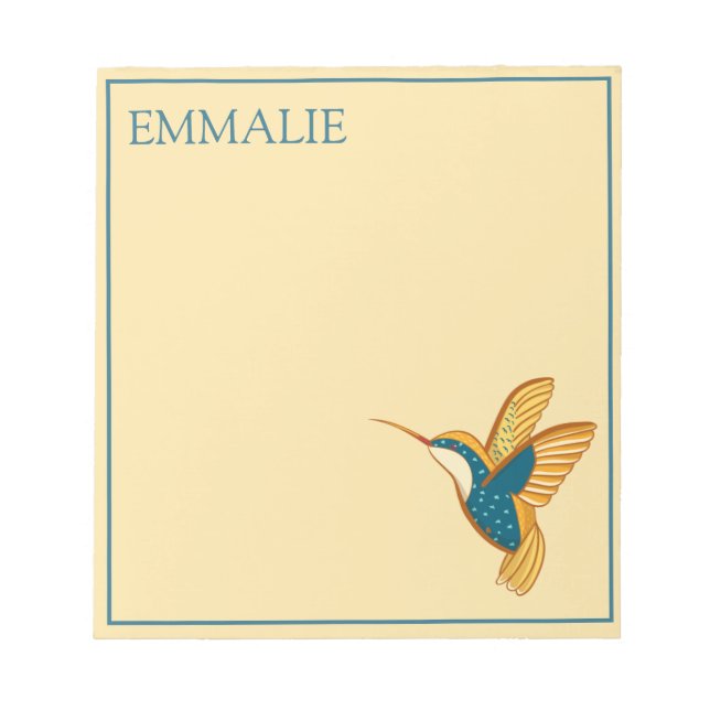 Bloco de Notas Amarelo Amarelo-Teal de Hummingbird (Frente)