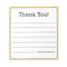 Bloco De Notas Amarelo Dourado Retro Obrigado Seu Nome Linha