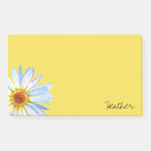 Bloco De Notas Amarelo Moderno Branco Margarida Aquarela Personal