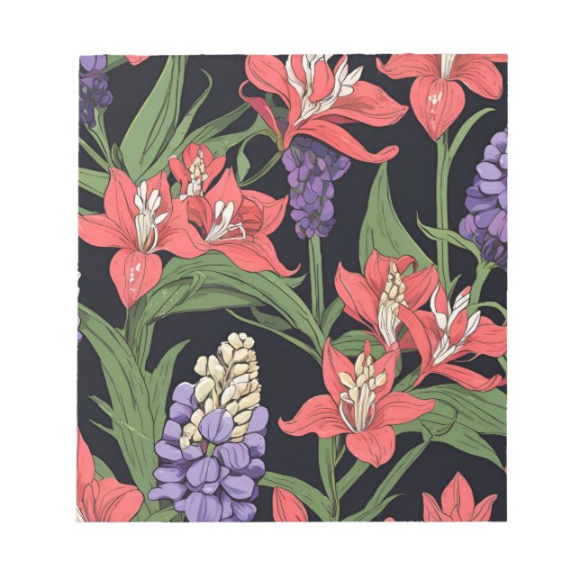 Bloco De Notas Amaryllis e Lupines Design Floral (Frente)