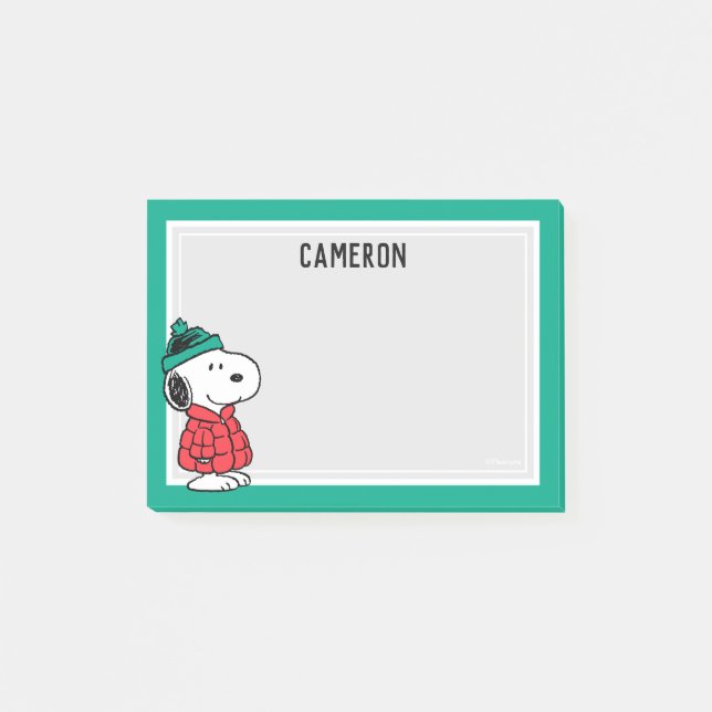 Bloco De Notas Amendoins | Casaco de inverno e chapéu de Snoopy | (Frente)