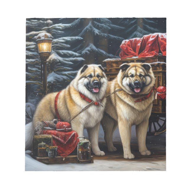 Bloco De Notas American Akita Snowy Sleigh Passear Decência de Na (Frente)