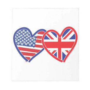 Bloco De Notas American Flag Union Jack Flag Hearts