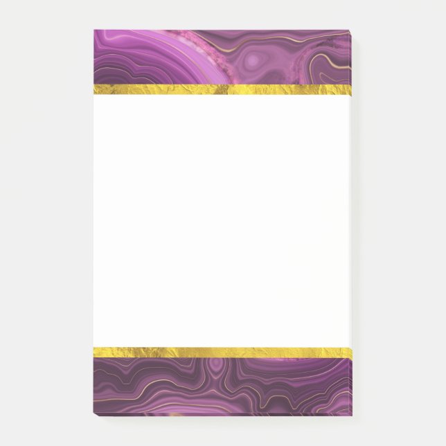 Bloco De Notas Ametista Roxo E Agato De Abstrato Dourado (Frente)