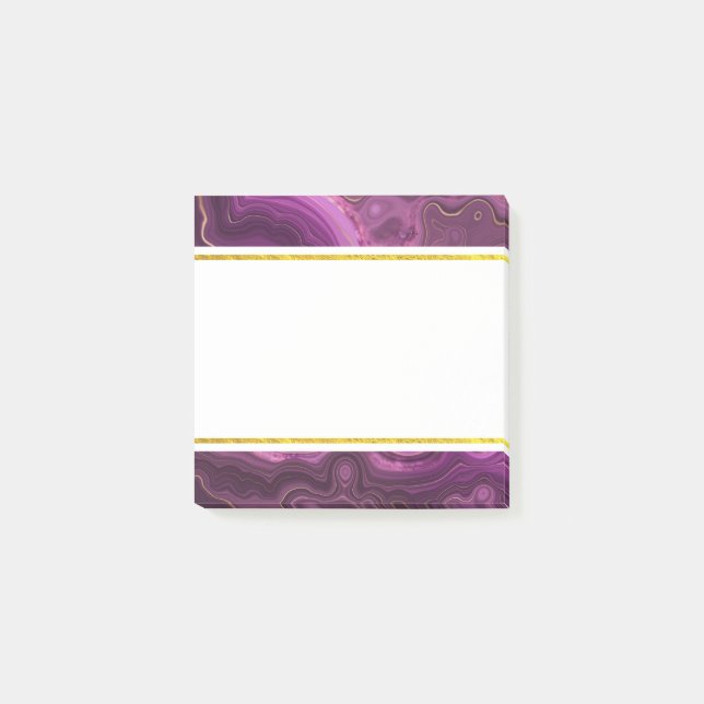 Bloco De Notas Ametista Roxo E Posto De Ágato De Abstrato Dourado (Frente)