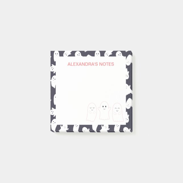 Bloco De Notas Amigo Fantasmas Padrão de Halloween (Frente)