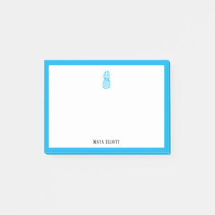 Bloco De Notas Ananás Azul e Borda em Branco com Nome