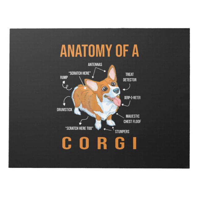 Bloco De Notas Anatomia de um Cachorro Engraçado Corgi (Frente)