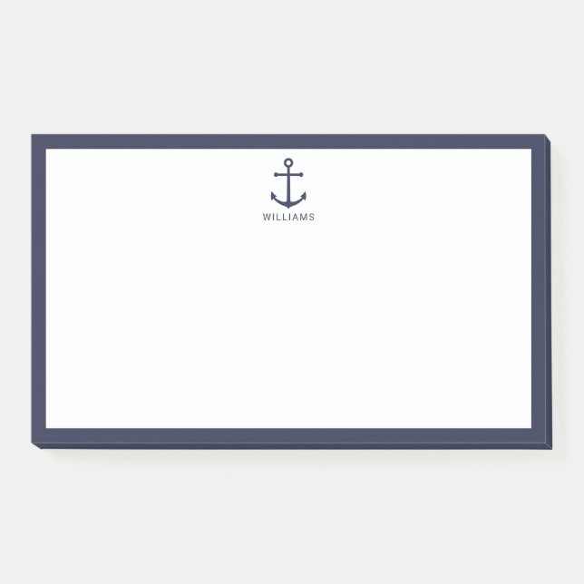 Bloco De Notas Âncora azul do Marinho náutico com nome personaliz (Frente)