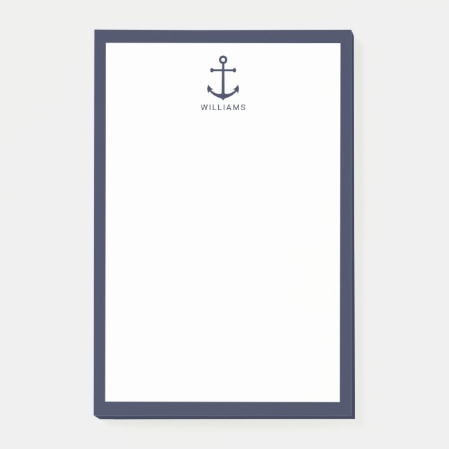 Bloco De Notas Âncora azul Marinho náutica com nome personalizado (Frente)