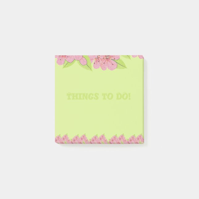 Bloco De Notas Anêmonas Rosa Para Fazer Notas Postes Verdes (Frente)