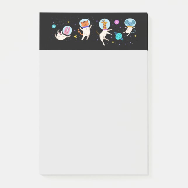 Bloco De Notas Animais de Astronauta Cuta Flutuando no Espaço (Frente)