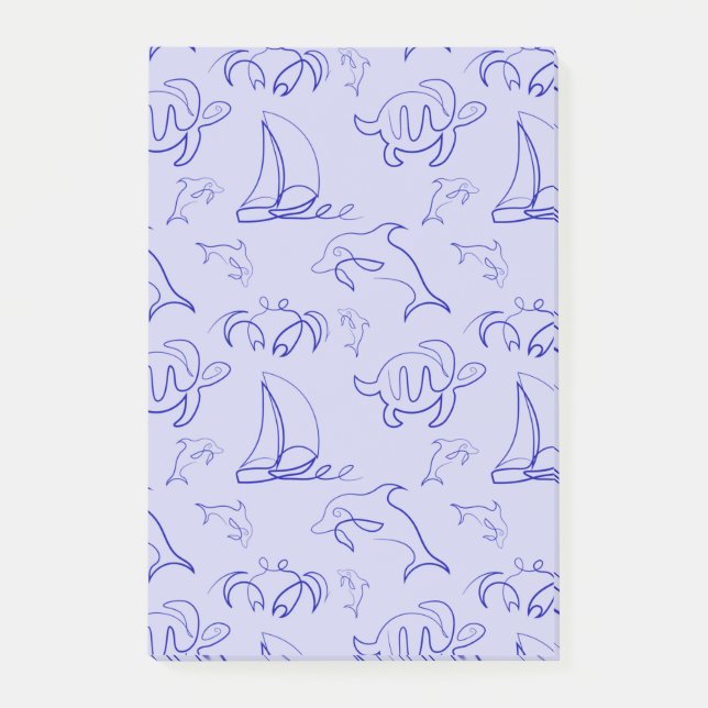 Bloco De Notas Animais marinhos e padrão de desenho de uma linha  (Frente)