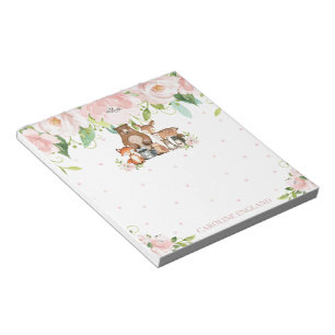 Bloco De Notas Animais Quadrados De Floresta Floral Rosa-Rosa