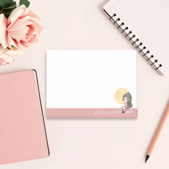 Bloco De Notas Anime Kawaii Fofo Personalizado Customizado (Cute Girly Custom Personalized Kawaii Anime Style Girl Panda Bear Post it Notes)