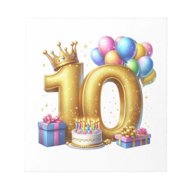 Bloco De Notas Aniversário de 10 anos dourado (Frente)