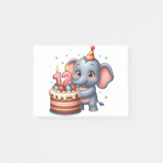 Bloco De Notas Aniversário de 12 anos de Elefante Fofo