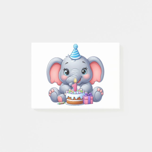 Bloco De Notas Aniversário de 1 ano do Elefante Bebê (Frente)