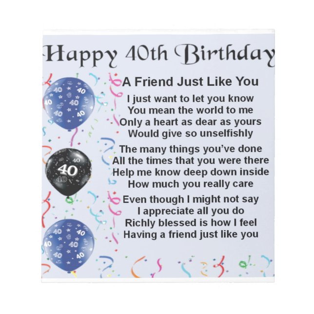 Bloco De Notas Aniversário de 40 anos de Poema Amigo (Frente)