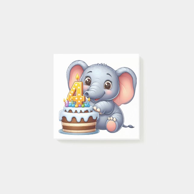 Bloco De Notas Aniversário de 4 anos do Elefante Fofo (Frente)