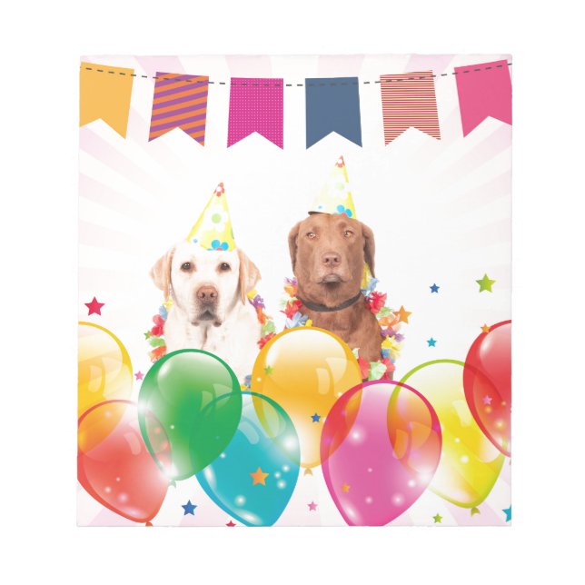 Bloco De Notas Aniversário do Labrador Retriever Dog Balloons (Frente)