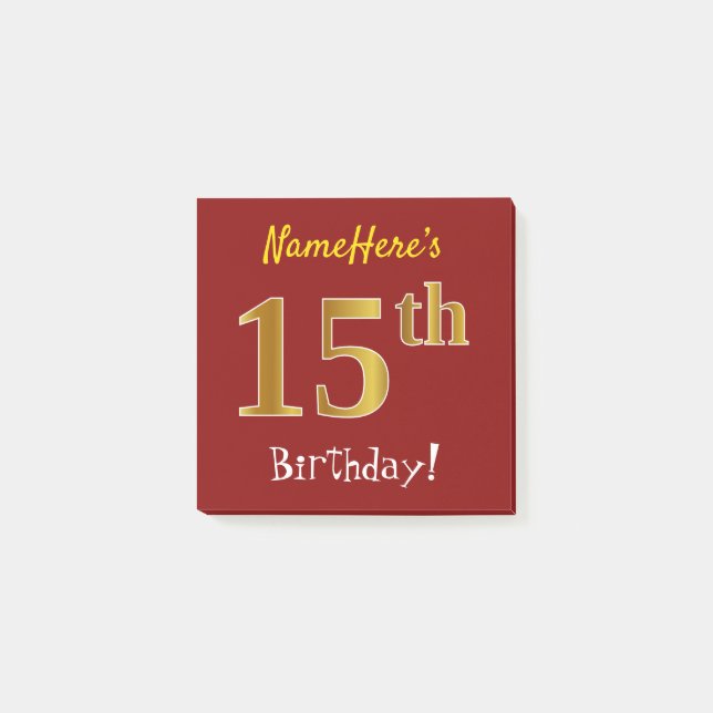 Bloco De Notas Aniversário Dourado, Vermelho, Faux, Com Nome Pers (Frente)