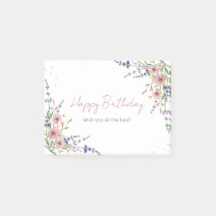 Bloco De Notas Aniversário Feliz Floral Rosa Roxo Verde Aquarela