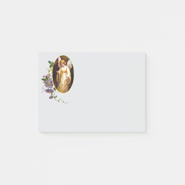 Bloco De Notas Anjo Com Harpa E Flores De Clematite (Frente)