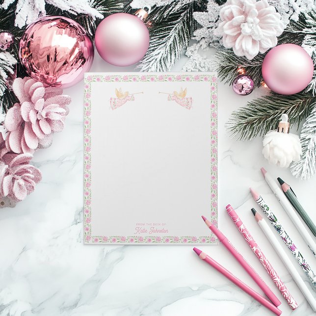 Bloco De Notas Anjos de Natal Cor-de-Rosa | Personalizado (Criador carregado)