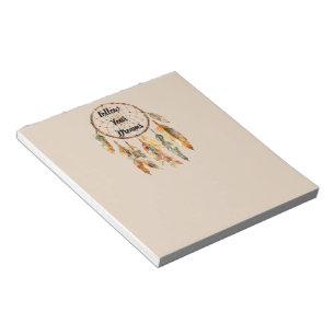 Bloco De Notas Apoiador de Sonhos com Penas Boho Creme