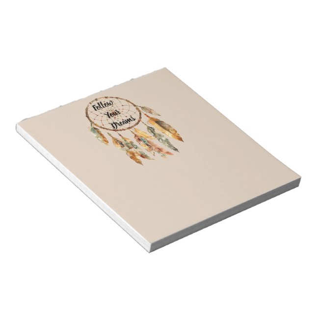 Bloco De Notas Apoiador de Sonhos com Penas Boho Creme (Inclinado)