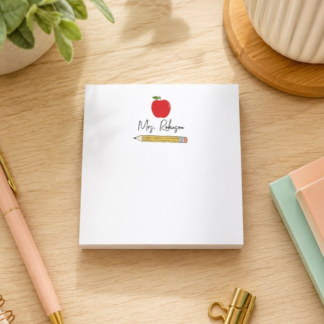 Bloco De Notas Apple e Lápis Professor Personalizado (Apple and Pencil Personalized Teacher Post-it Notes)