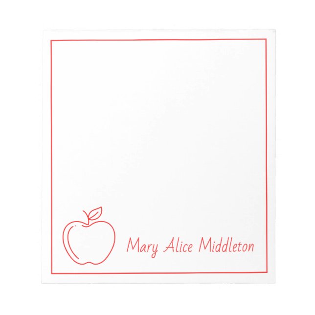 Bloco De Notas Apple Red and White Personalizada do Professor (Frente)