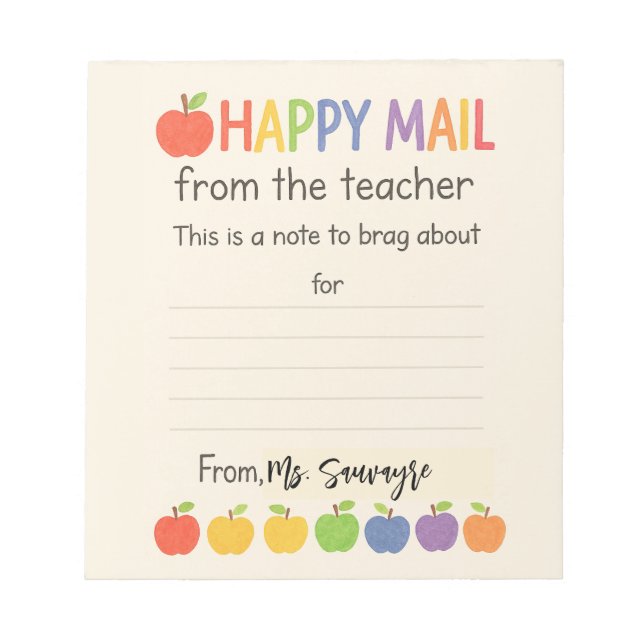 Bloco De Notas Apples Happy Mail – Cute Teacher (Frente)