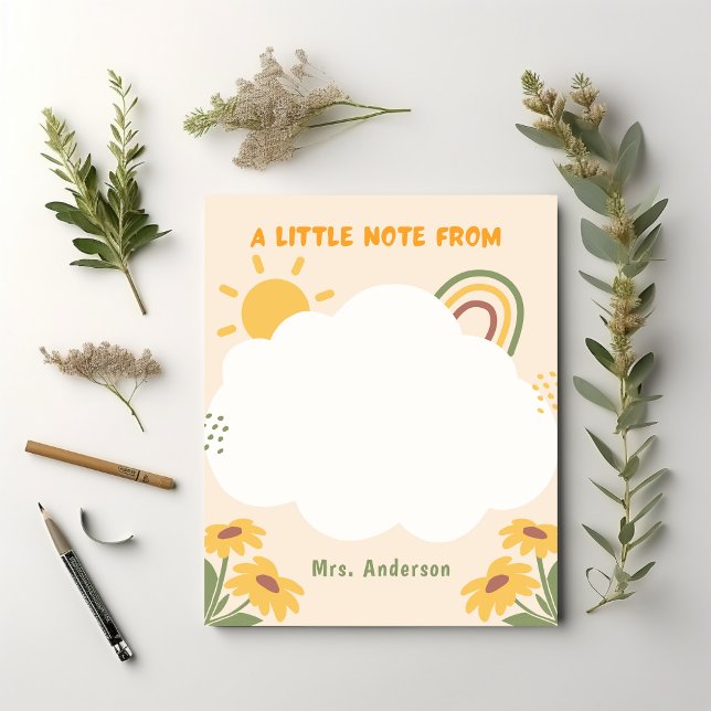 Bloco De Notas Apreciação do professor Retro Rainbow floral Perso (boho rainbow cute sunflower kindergarten notepad)