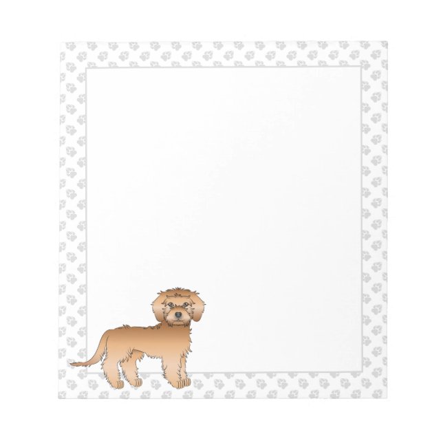 Bloco De Notas Apricot Mini Goldendoodle Cartoon Cachorro e patas (Frente)