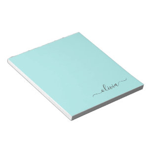 Bloco De Notas Aqua Blue Teal Modern Script Girly Monographic Nam