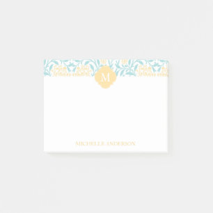Bloco De Notas Aqua e Damasco Floral Amarelo