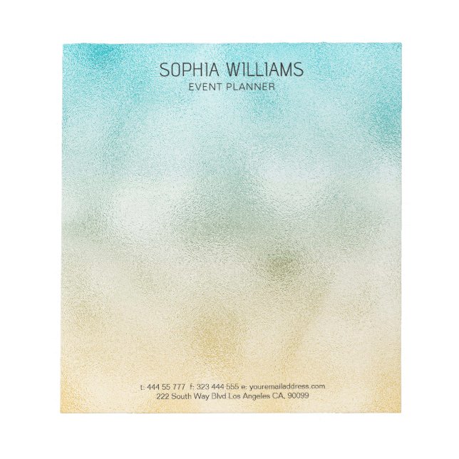 Bloco De Notas Aqua e Dourada Folha de Ombre (Frente)