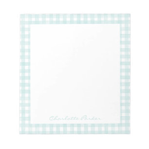 Bloco De Notas Aqua Gingham Nome Personalizado
