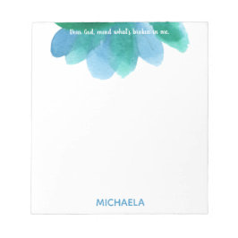 Bloco De Notas Aquarela Azul Floral e Oração Personalizada