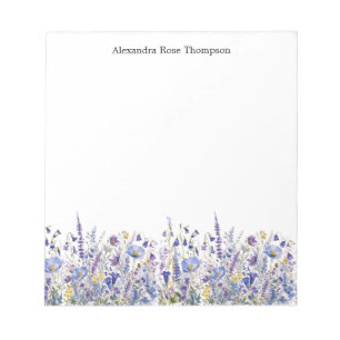 Bloco De Notas Aquarela de Flor Silvestre Roxa Azul Personalizada