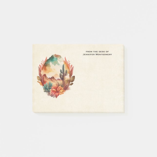 Bloco De Notas Aquarela Desert Cactus e Montanhas (Frente)