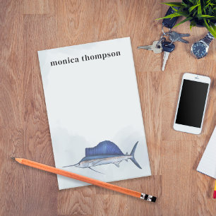 Bloco De Notas Aquarela Elegante Moderna Simples Azul Veleiro