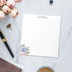 Bloco De Notas Aquarela Flor de Hortênsia Azul Rosa