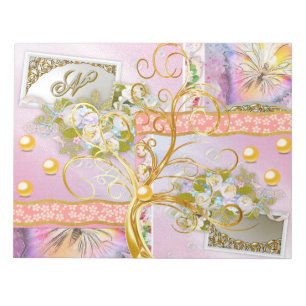 Bloco De Notas Aquarela Floral Arco-Íris Borboleta Dourada Pera