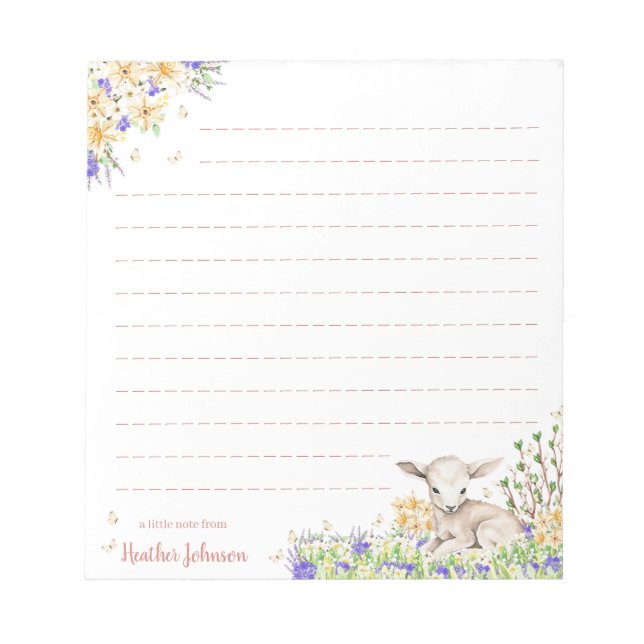 Bloco De Notas Aquarela Floral de Páscoa Cordeiro  (Frente)