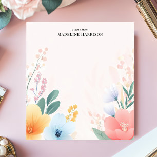 Bloco De Notas Aquarela Floral Nome Personalizado Pastel Suave