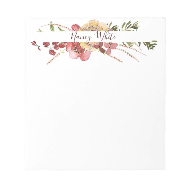Bloco De Notas Aquarela floral personalizada (Frente)